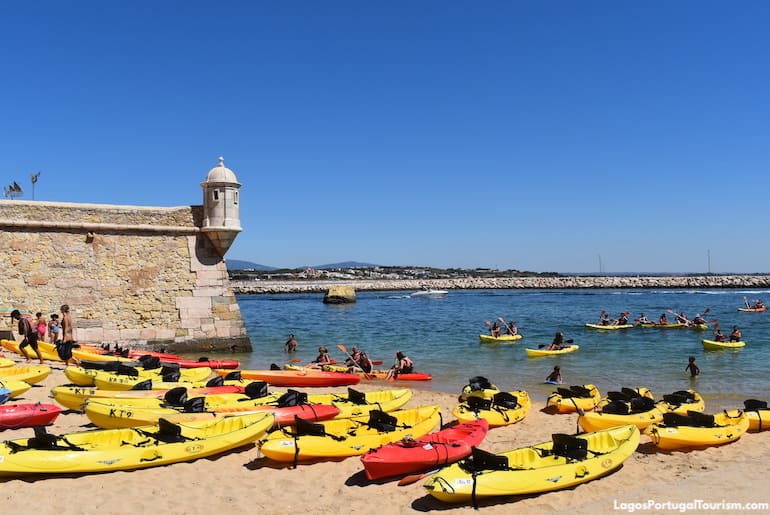 Kayaks by the Ponta da Bandeira Fortress in Lagos, Portugal