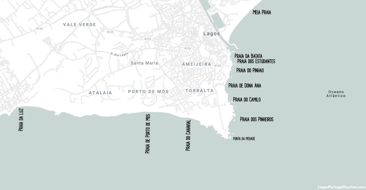 Mapa das praias de Lagos